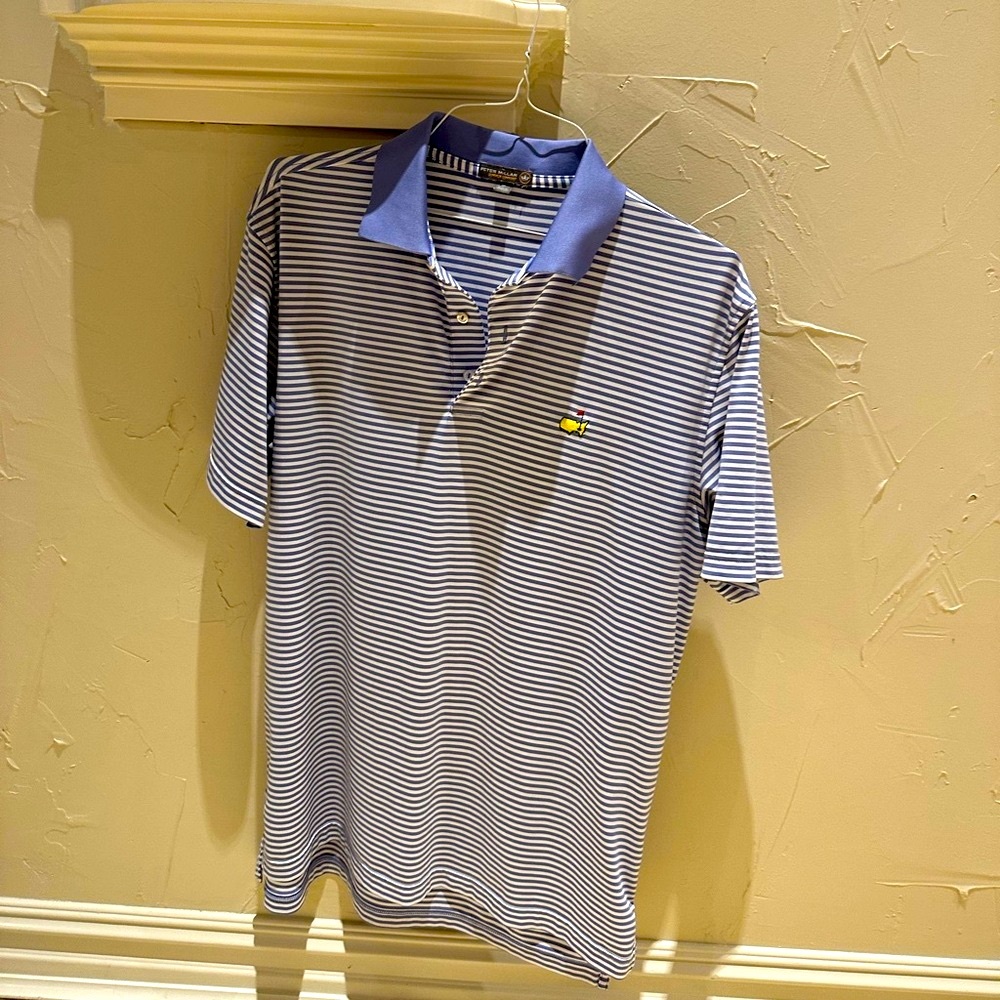 Peter Millar Blue and White Striped Polo Shirt